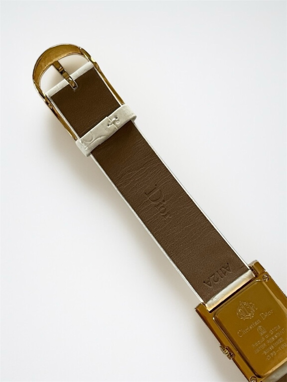 Dior Gold-Tone Rectangular Watch with White Logo Strap - Picture 16 of 17